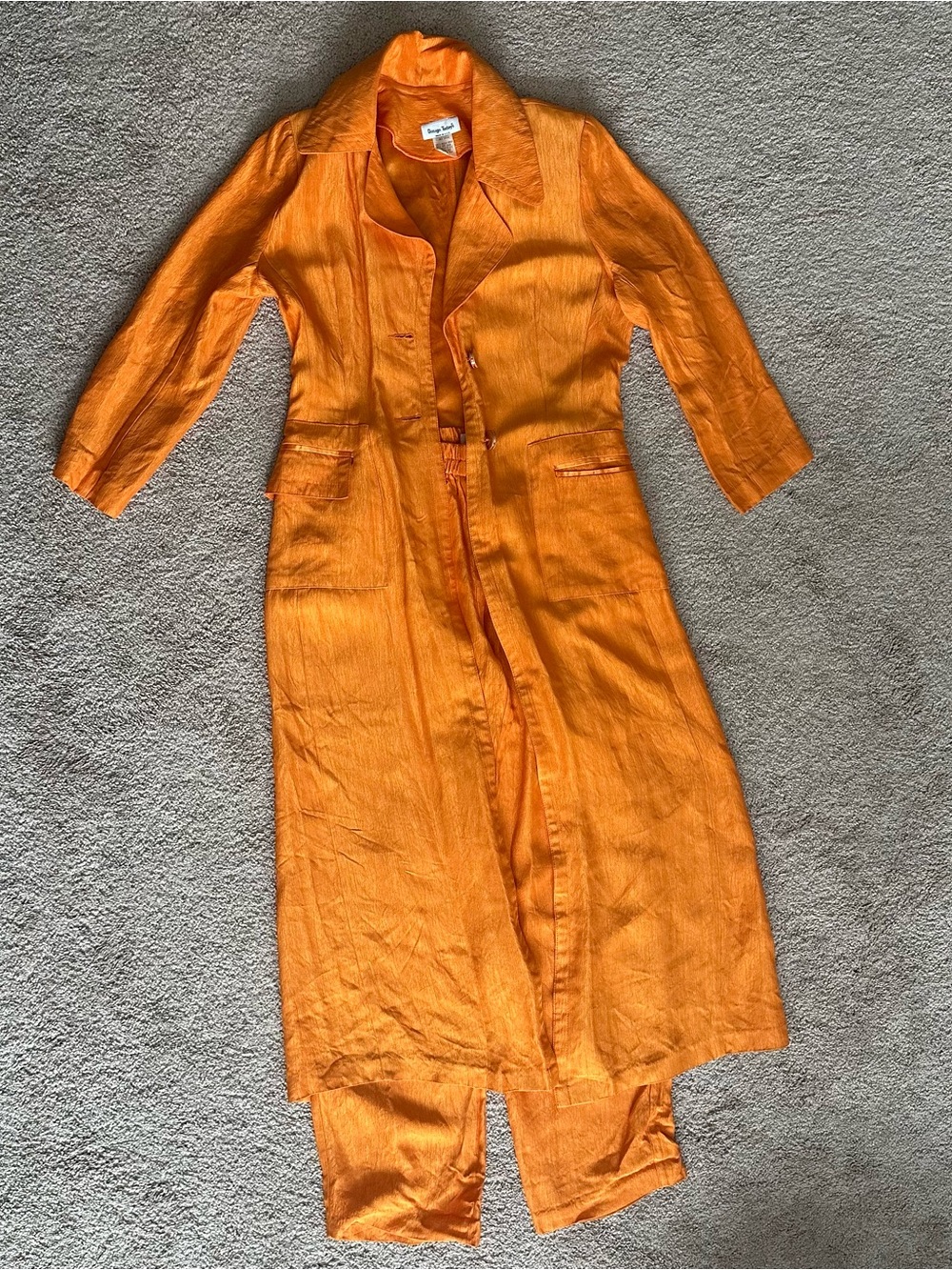 Vintage Design Today's Orange Satin Trench Coat Set Size Small